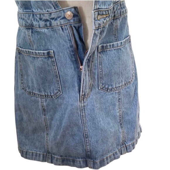 Forever 21 Denim Y2K Overall Mini Skirt Zipper Deep V Top Size L Fits M /Junior - Picture 10 of 12